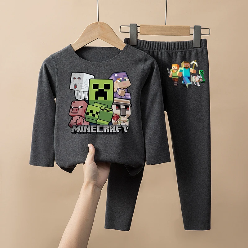 

Miner Crafted Children Pajama Set Game Themed Print Long Version Housewear Anime Winter Casual Warm Clothing Cartoon Kids Wear