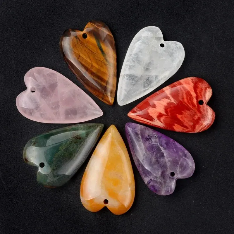 40x25mm Big Heart Shape Pendant Natural Stone Crystal Agate Quartz Charms for Jewelry Making DIY Necklace Earrings Accessories