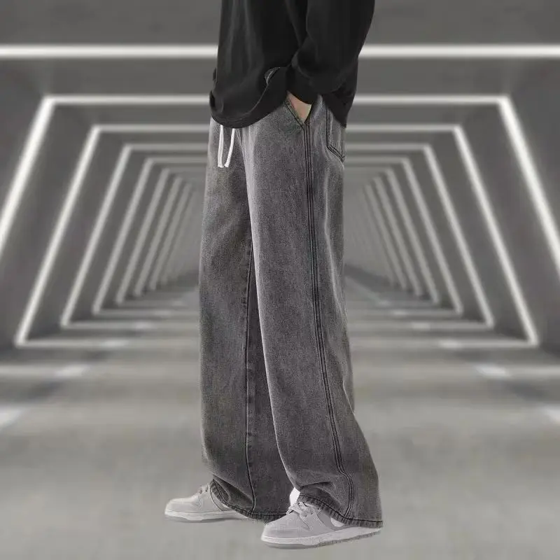 

Корейские модные классические джинсы, мужские сезонные свободные прямые широкие брюки, уличные мешковатые студенческие брюки унисекс в стиле хип-хоп