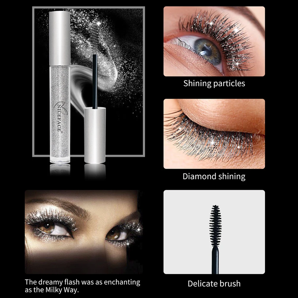 Diamond Glitter มาสคาร่า Quick-drying ฟิล์มหักเพชรเงามาสคาร่า Curling Eyelashes หนายาวมาสคาร่าสําหรับขนตา