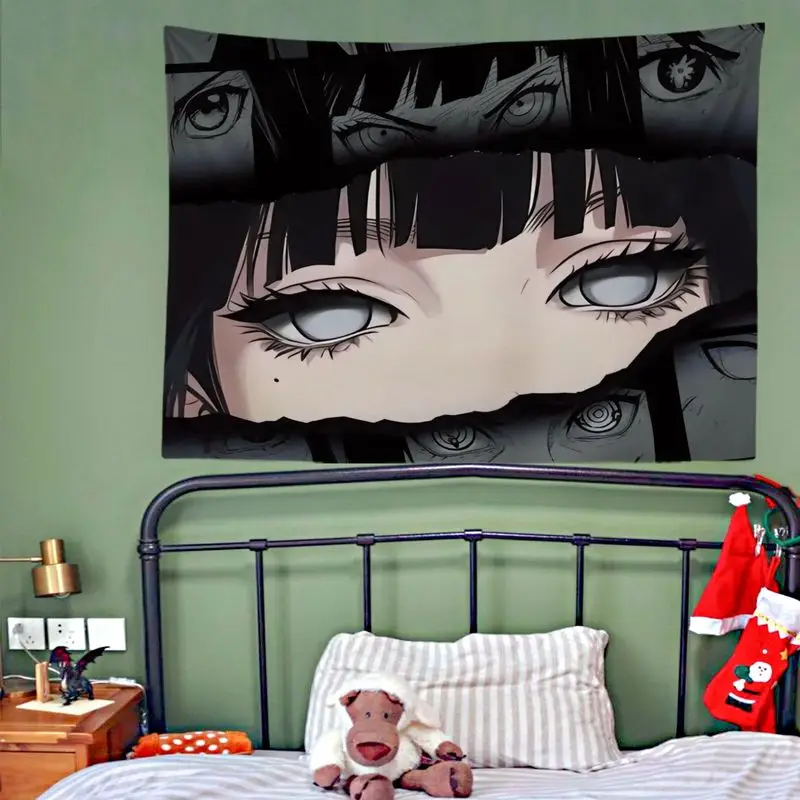 VIKAMA Dramatic Anime Eyes Tapestry, Dark Black White Wall Hanging for Bedroom Dorm Living Room Decor