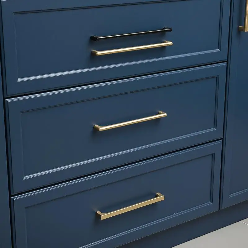 Matte Gold Black Aluminum Alloy Kitchen Cabinet Handles Easy to Install Smooth Edge Drawer Pulls for Bathroom Cabinet Renovation