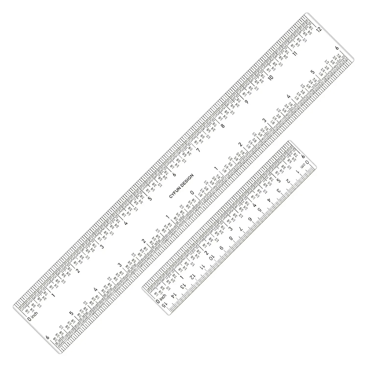 

2 Pcs 6" & 12" Clear Acrylic Ruler Zero-Centering with Inches & Metric for Scrapbooking School Office