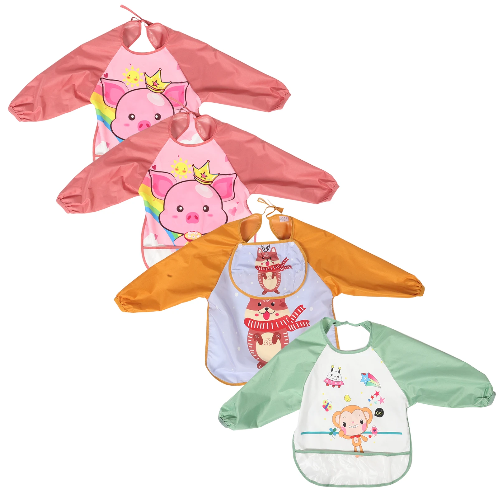 

4Pcs Infant Bib Jumpsuit Water Resistant Toddler Painting Apron Long Sleeves with Storage Pocket for Kids 0- Quick Washable