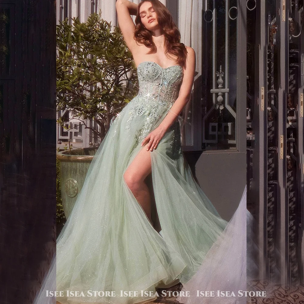 ชุดราตรีที่สวยหรูทูลกลิตเตอร์ فساتين سهرات Strapless A-Line โอกาสพิเศษชุดราตรี 2025 ที่กำหนดเอง