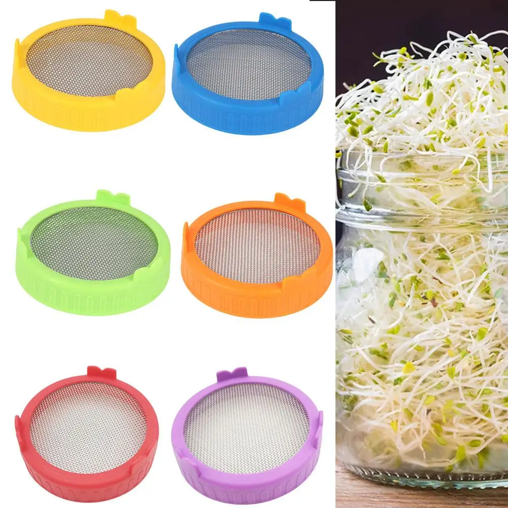 Jarra de brotação de feijão de plástico, 86mm de boca larga, bandeja de mudas com tela de aço inoxidável, cobertura de malha, fabricante de brotos ﻿