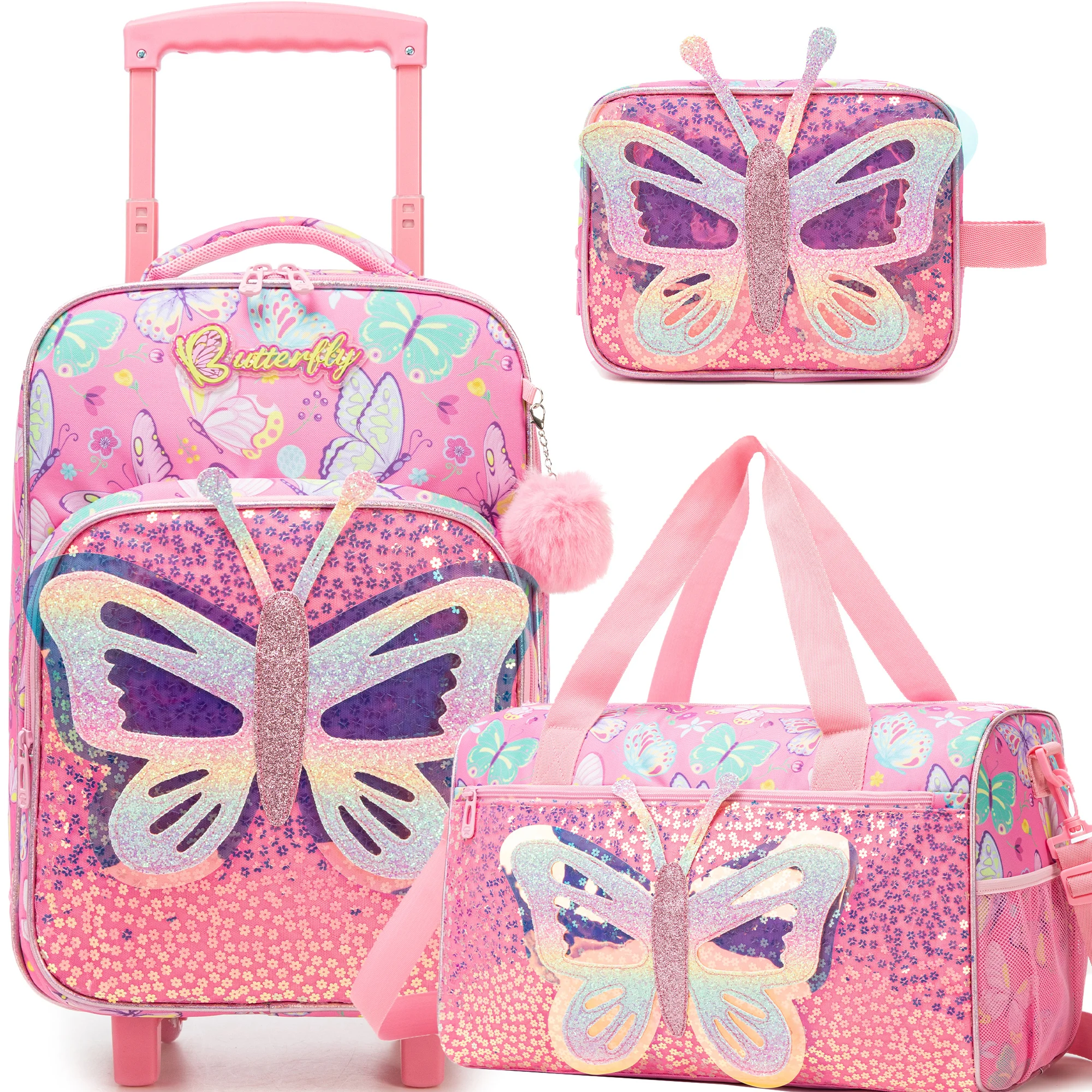 

5PCS Cute Kid’s Suitcase Set 16’’ Hardside Luggage with Spinner Wheels Girls Carry on Toddler Luggage Airline Approved