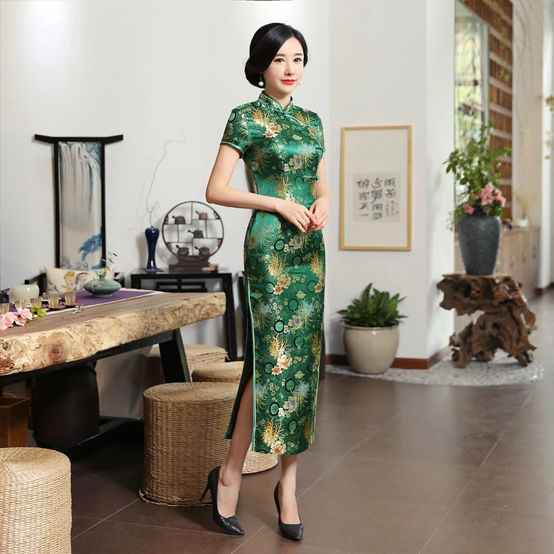 Cheongsam verde moda china moderna con mangas 2025 tradicional elegante para invitados boda fiesta mujer curvilínea mejorado qi pao