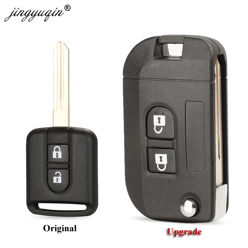 Jingyuqin Klappbare Fernbedienungs-Schlüsselhülle mit 2 Tasten für Nissan Qashqai, Primera, Micra, Navara, Almera, Note, Sunny