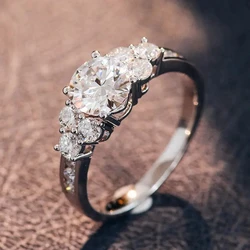 Huitan Elegant Lady Luxury Wedding Band Bridal Jewelry with Bright Round Zirconia Graceful Finger Accessories for Engagement