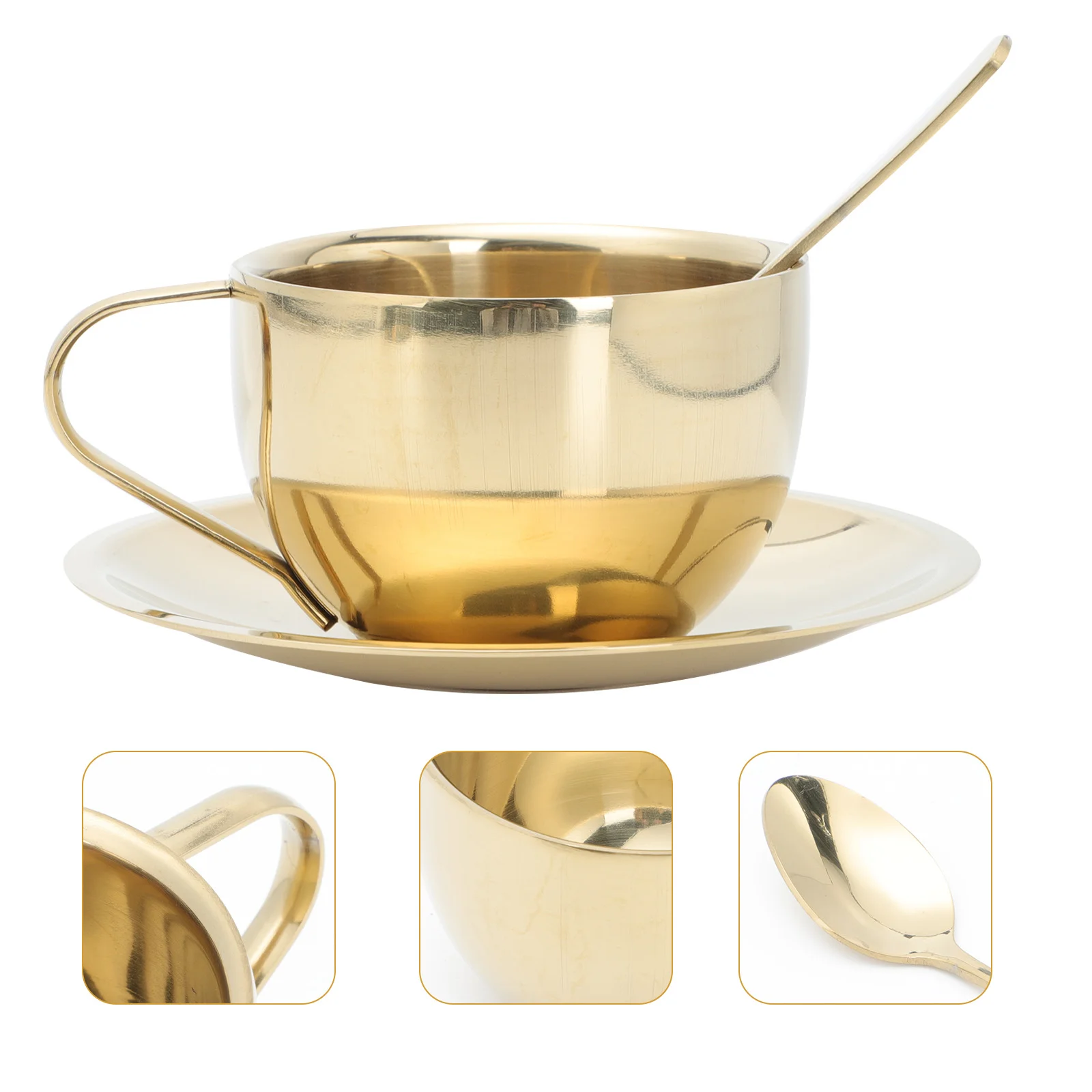 Travel Coffee Mug Tea Cup Household Drinking Golden Western-style Flower Stainless Steel