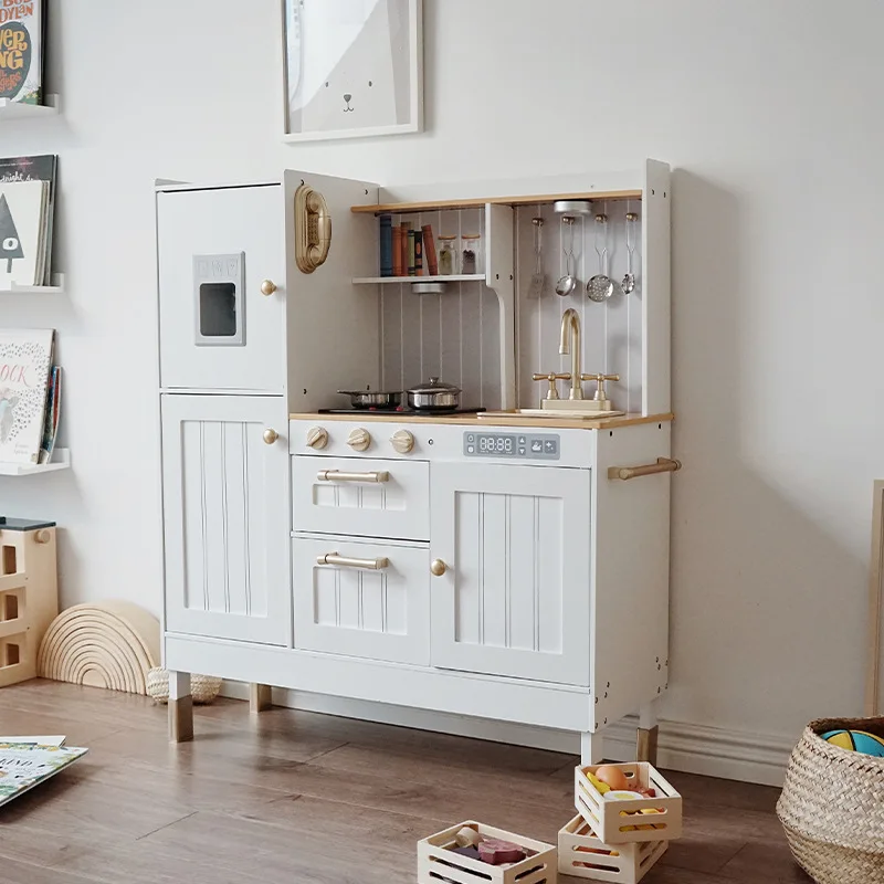 Large Nordic style baby play house sound and light children's cooking simulation refrigerator kitchen utensils