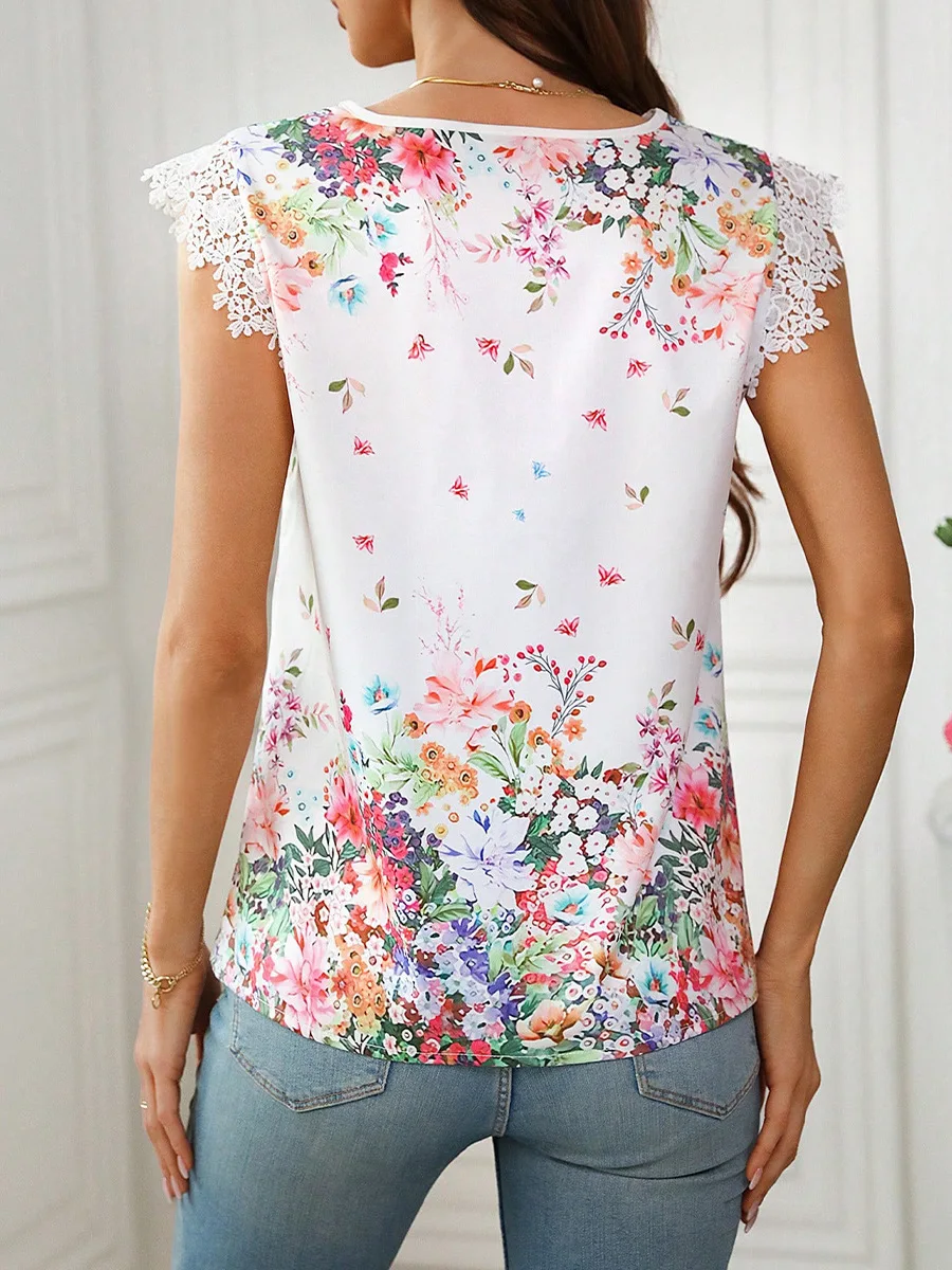 Rh женская рубашка с v-образным вырезом, новинка лета 2025 года, праздничный стиль, кружевная рубашка с принтом