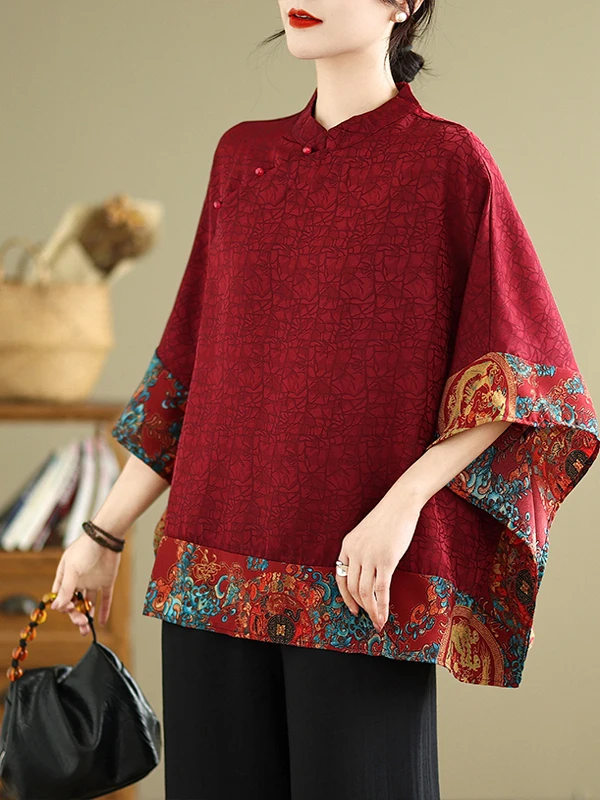 قميص نسائي أنيق على الطراز الصيني بأكمام خفاش وأزرار أمامية، تصميم فضفاض لفصل الصيف، إصدار جديد أنيق، ملابس أنيقة للأمهات