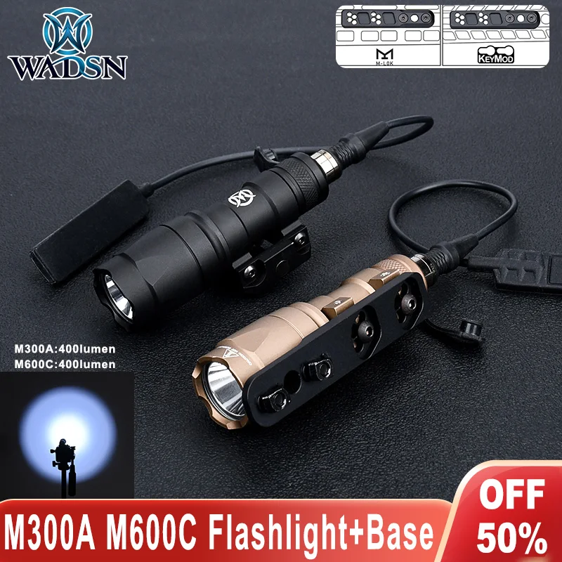 WADSN M300 M600 Tactical Flashlight Airsoft M600C M300A Hunting Weapon Mini Scout Light KeyMod M-Lok Mount Rail Offset Mount