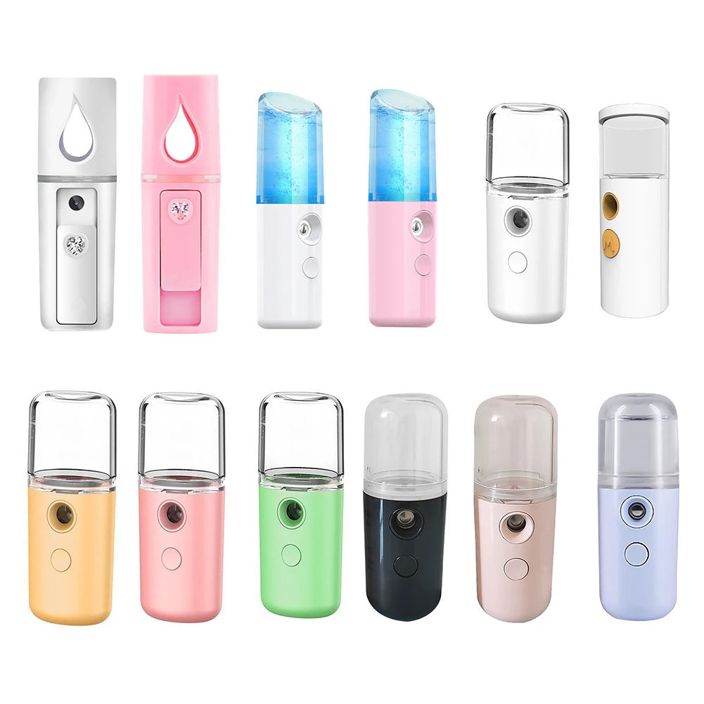 Handy Mini Nano Facial Mister with Top Mirror Portable USB Rechargeable Handy Cool Mist Sprayer Steamer Face Humidifier Atomizer