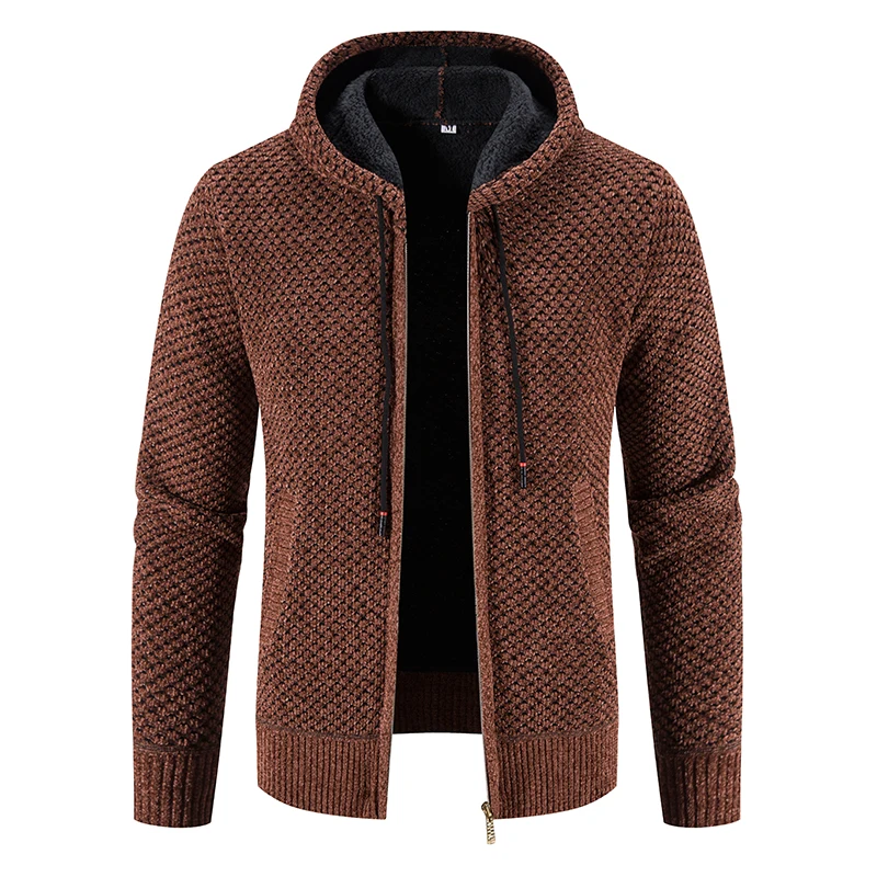 High Quality Winter Men Cardigan Sweater Thick Warm Hooded Casual Sweatercoat Mens Solid Zipper Knitted Cardigan Sweaters Men