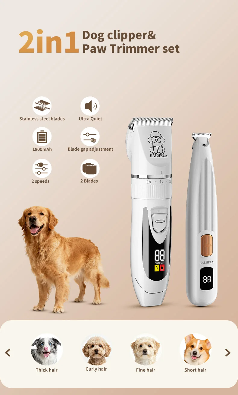 Wiederaufladbares Kabelloses Tierpflege-Set - Elektrisches Haarschneidegerät für Hunde und Katzen mit Hauptschneider und Digitalem Pfotentrimmer – Detail 1