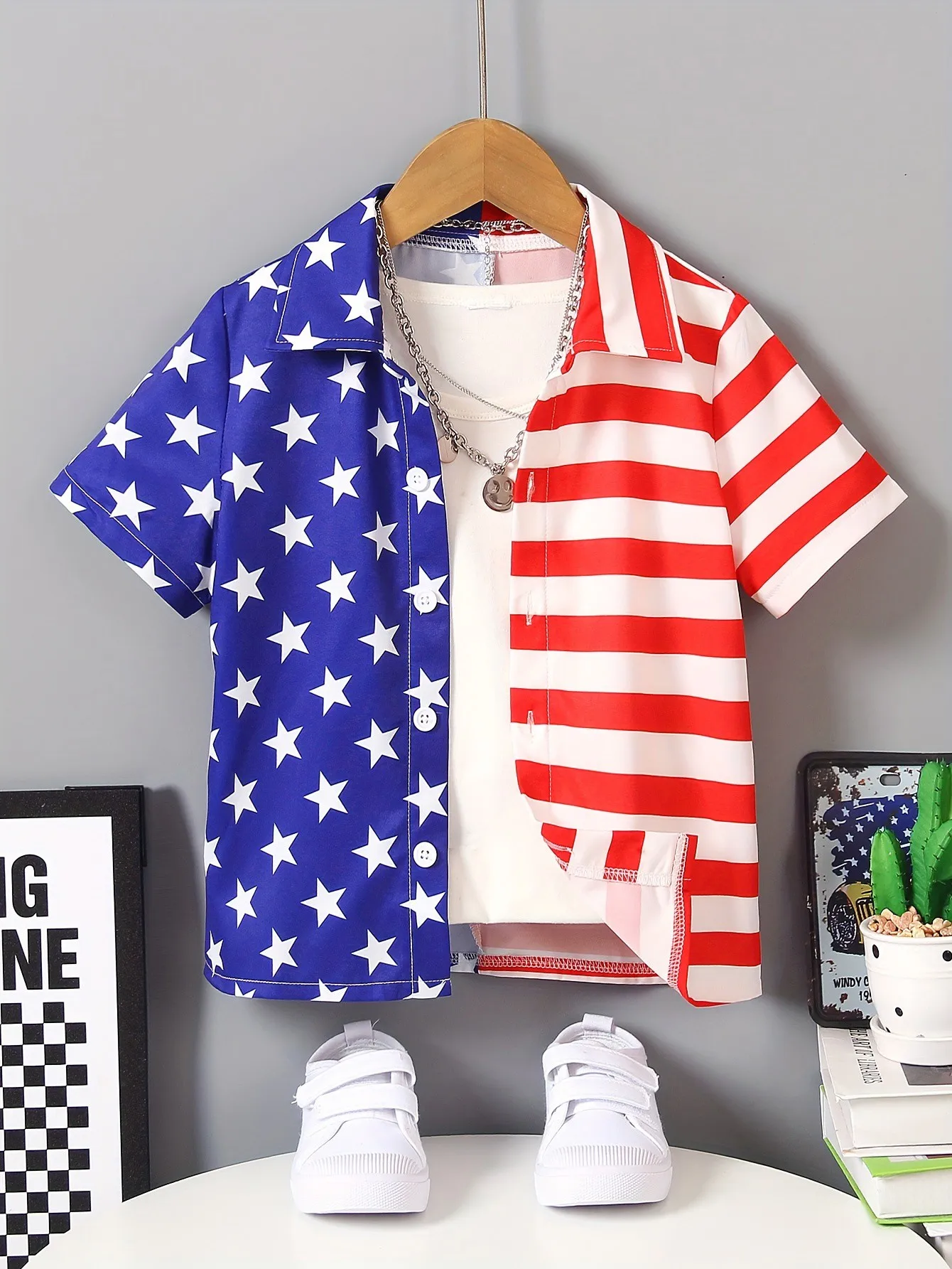 Usa Flag Printe Boys Creative Lapel Shirt Lightweight Comfy Short Sleeve Tops Boys Clothes for Summer Top Shirts