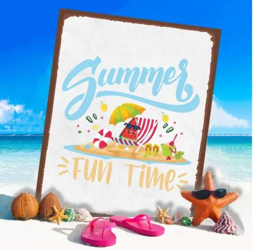 Holiday summer time fun beach sea - metal wall sign plaque