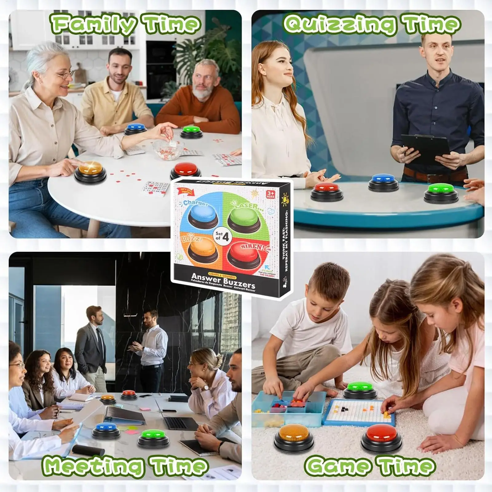 لعبة الجرس 4 قطع زر الإجابة السريع مع أضواء للأطفال طالب الفصول الدراسية نقاش المنافسة تخمين الرد الملحقات