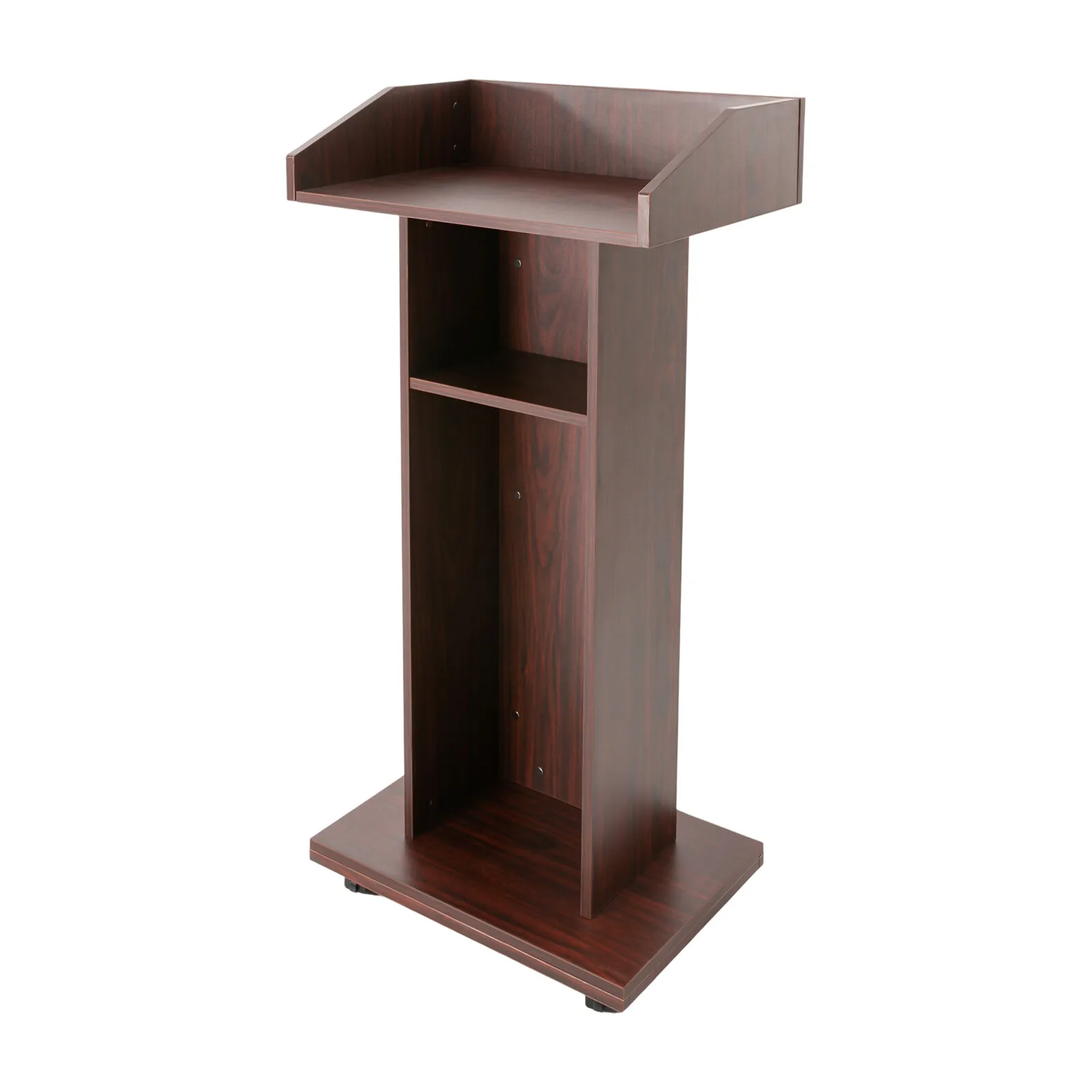 43.3 "x 22" x 15.3 "púlpito ajustável para sala de aula e conferência - pódio portátil de aço com rodízios, tampo de madeira maciça