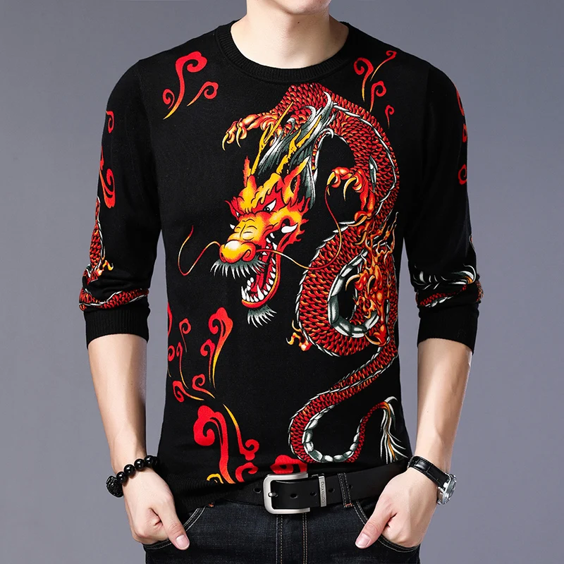 Chinese Dragon 3D Print Pullovers Sweaters For Men Casual Luxury Autumn New Fashion Quality Easy Care Elastic Knitted Pull Homme