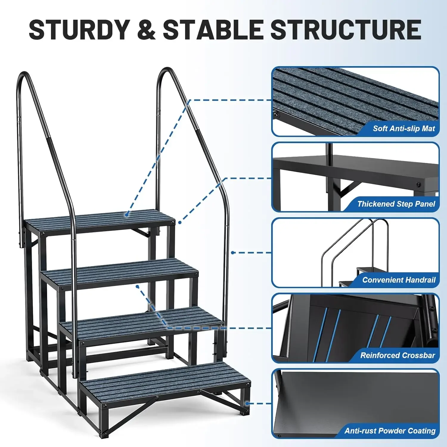 W_RV-Stufen, Spa-Stufen mit Handlauf – Whirlpool-Stufen, Anhänger-Stufen, mobile Heimtreppen für 5-Rad-Wohnmobil, Anhänger, Whirlpool,