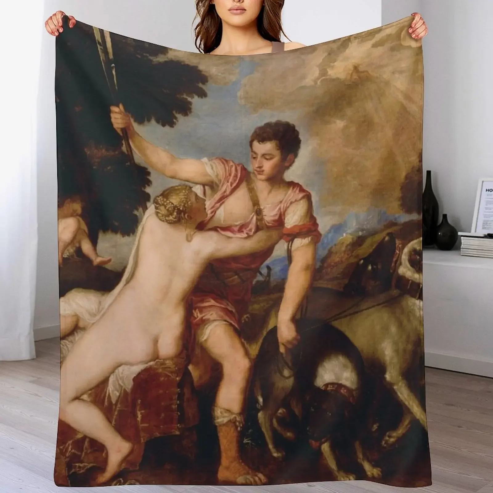 

Titian - Venus And Adonis Throw Blanket Decoratives halloween christmas gifts Blankets Sofas Of Decoration Blankets