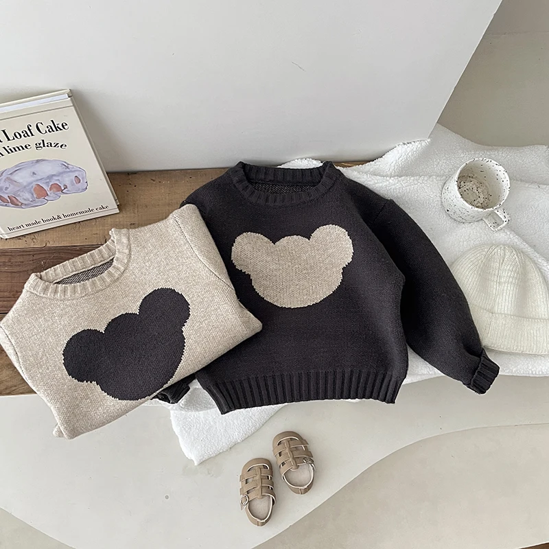 Winter And Autumn Newborn Baby Girls And Boys Cotton Sweater Cute Cartoon Bear O-neck Long-sleeved Korean Fashion Soft Casual