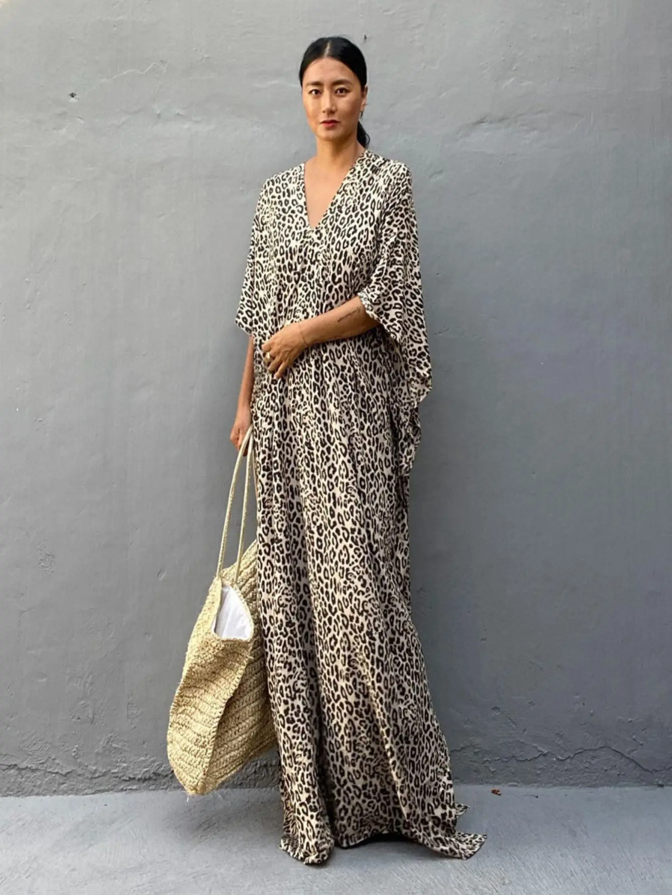 여성 여름 비치 카프탄 커버업 - 루즈핏 리조트웨어 비치 드레스 (비키니 및 수영복용)