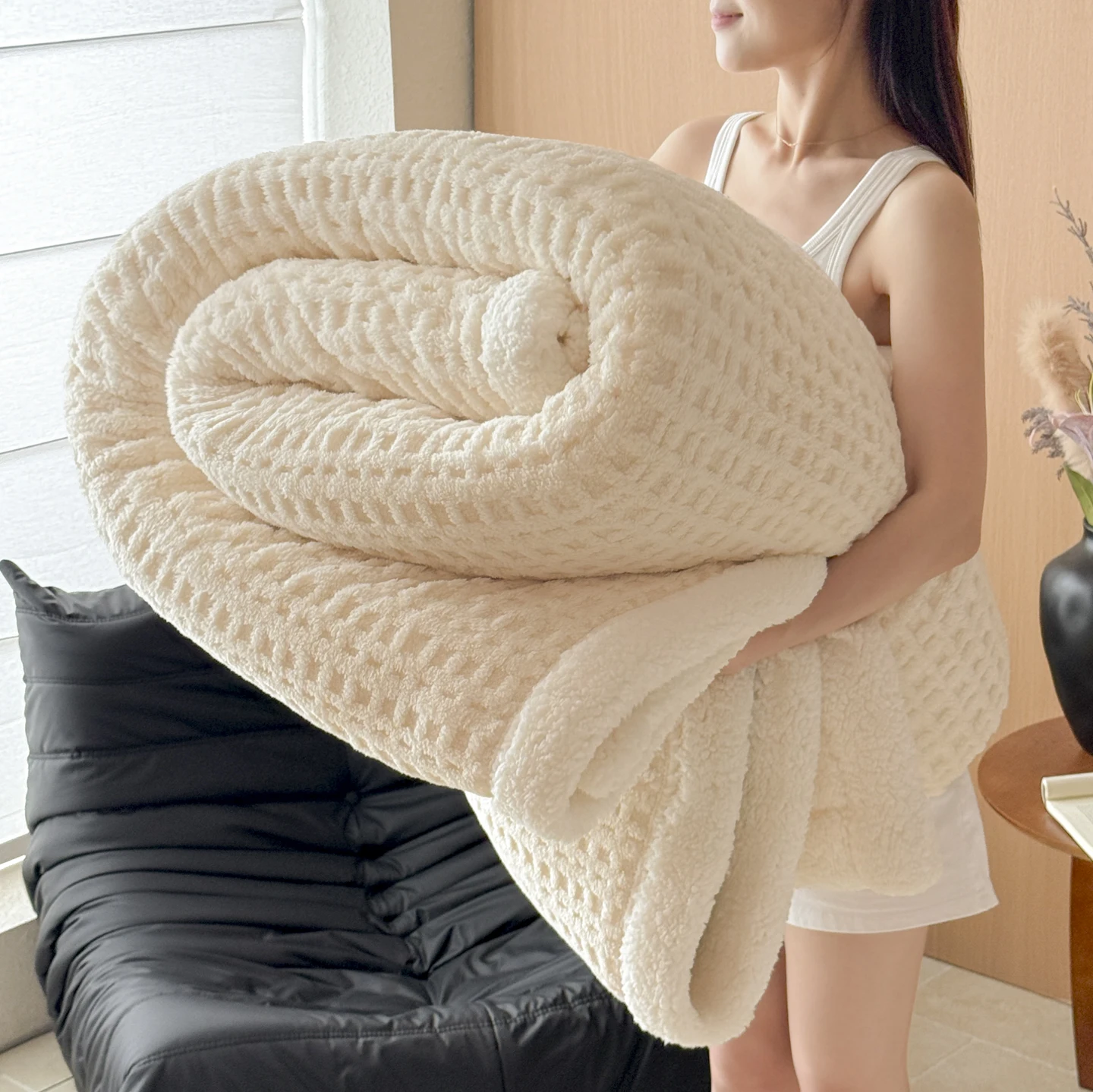 Spring Autumn Thick Warm Fleece Blanket Double Layer Artificial Lambswool Throws Blankets for Sofa or Bed Queen Double Comforter