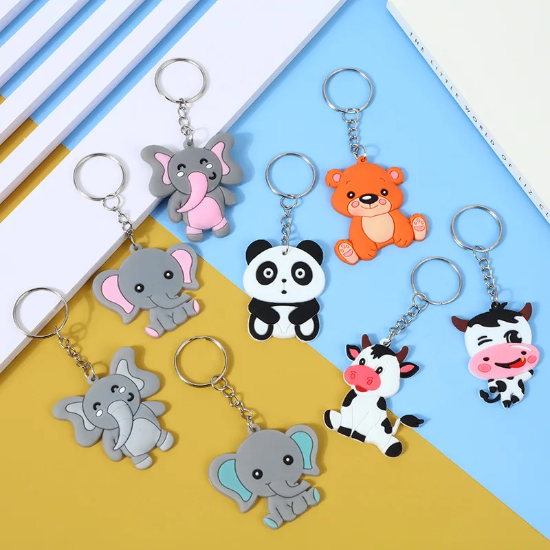 

100PCS Wholesale Elephant Panda Bear Keychain Ring Animal Party Supplies Kids Backpack Bag Decoration Birthday Promo Gift Favors