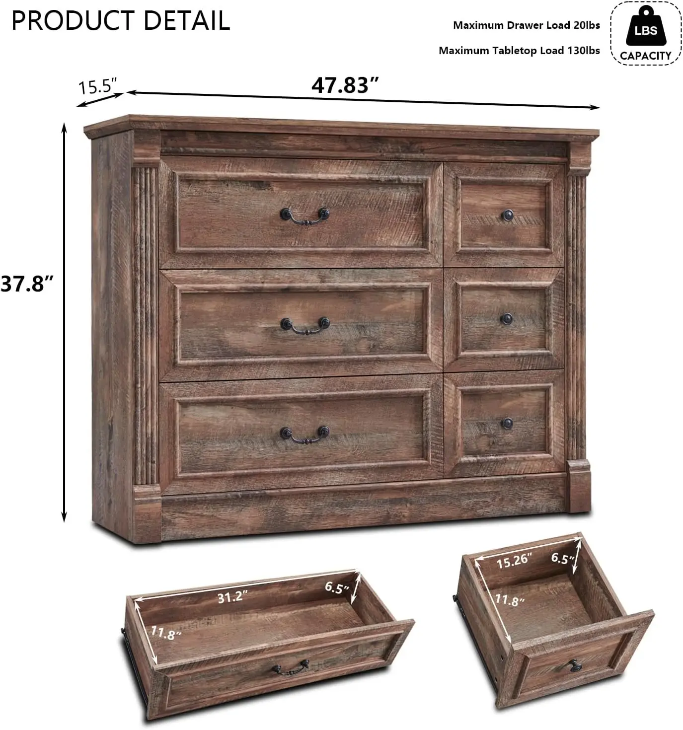 6 Drawer dresser, Farmhouse 47.8