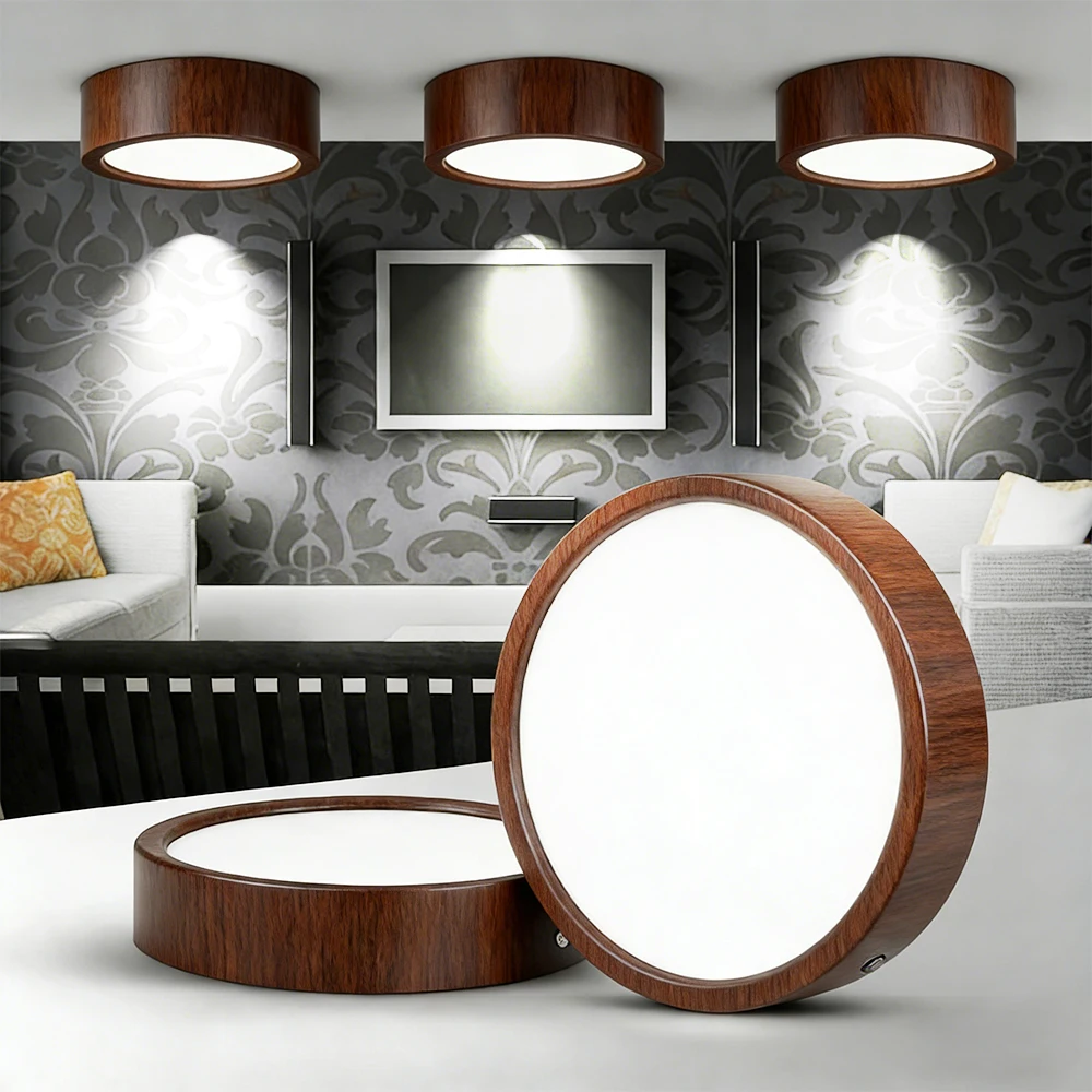 

Surface Mounted LED Downlight Wood Grain Ceiling Spotlight 220V Indoor Lighting Panel Lamp for Living Room Home Store Decor