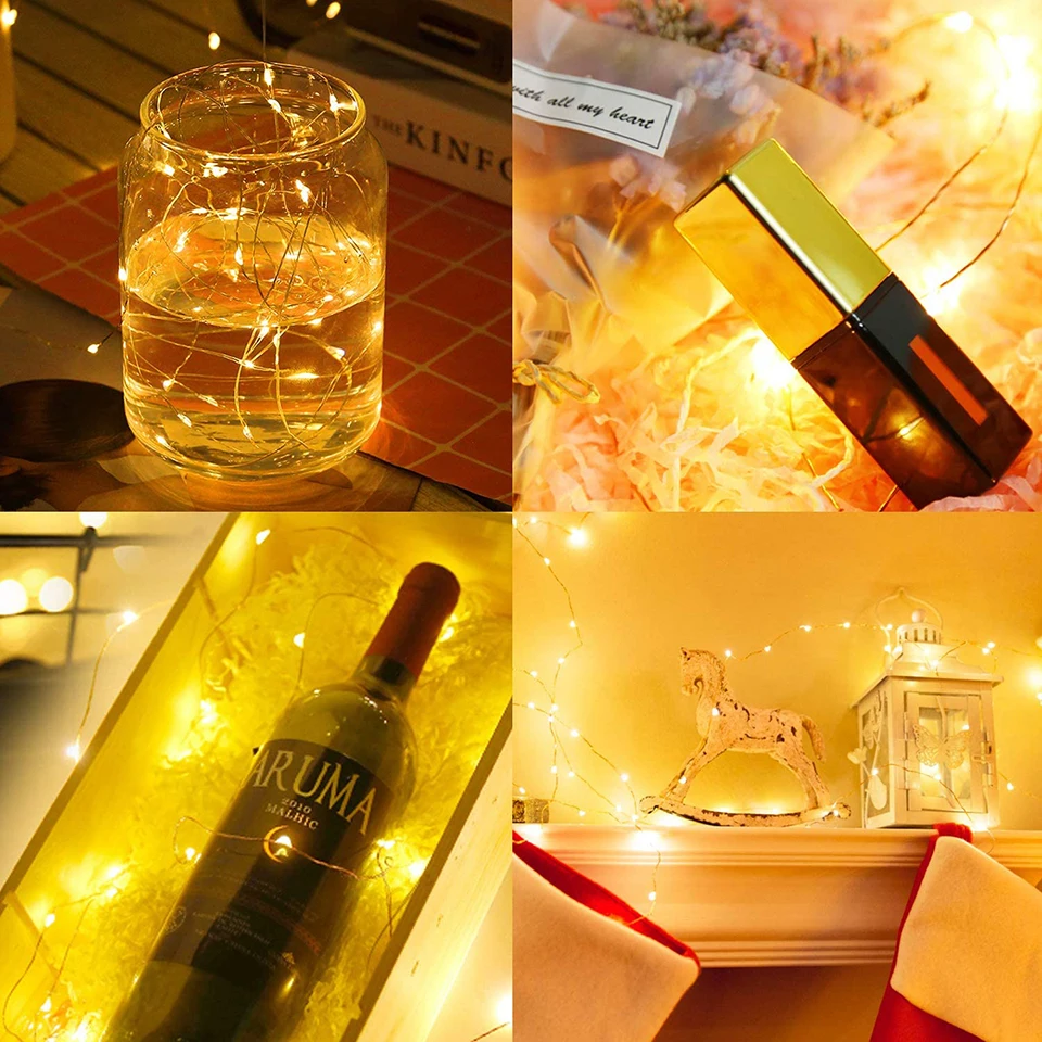 Guirnalda de luces LED de alambre de cobre con USB, luces de hadas impermeables para Navidad, boda, fiesta, decoración del hogar, 10 M, 20 M, 30M