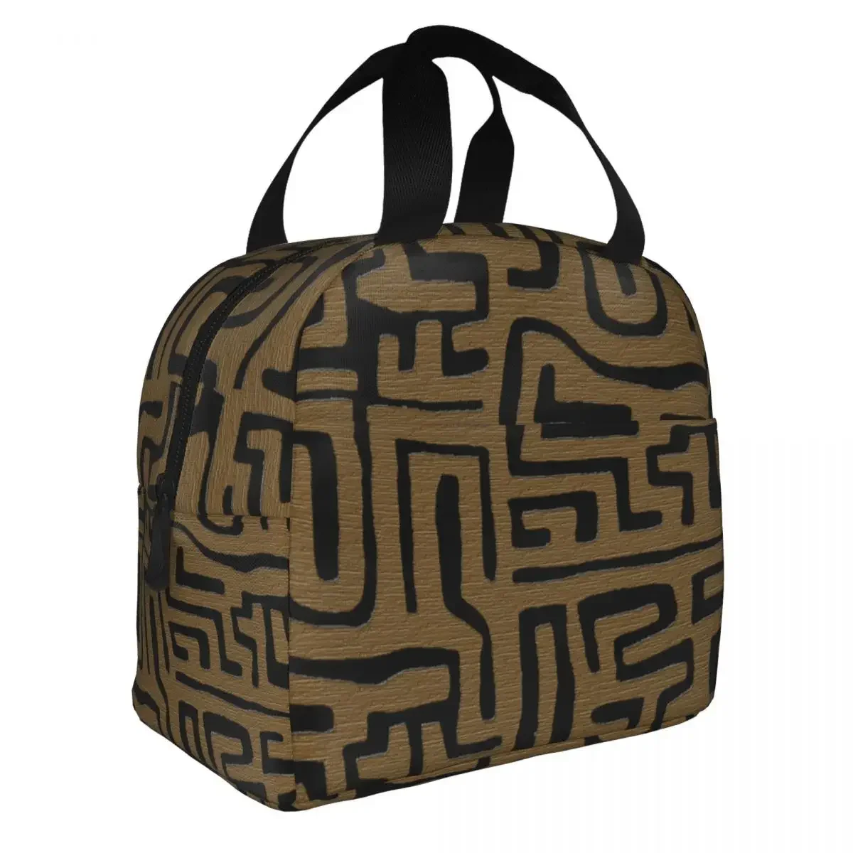 Kuba Cloth Graphic African Lunch Bag Portable Insulated Canvas Cooler Ancient Thermal Cold Food School Tote for Women Children