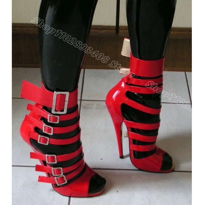 

Красные сандалии из лакированной кожи с открытым носком, босоножки с пряжкой на щиколотке, модная женская обувь в британском стиле для летней вечеринки, Zapatos Para Mujere