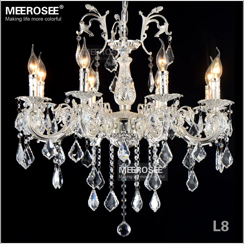 Meerosee Luxury Silver Chandelier Light Fixture Bronze Finish Crystal Pendant Lamp for Villa Living Room Bedrom Kitchen Island