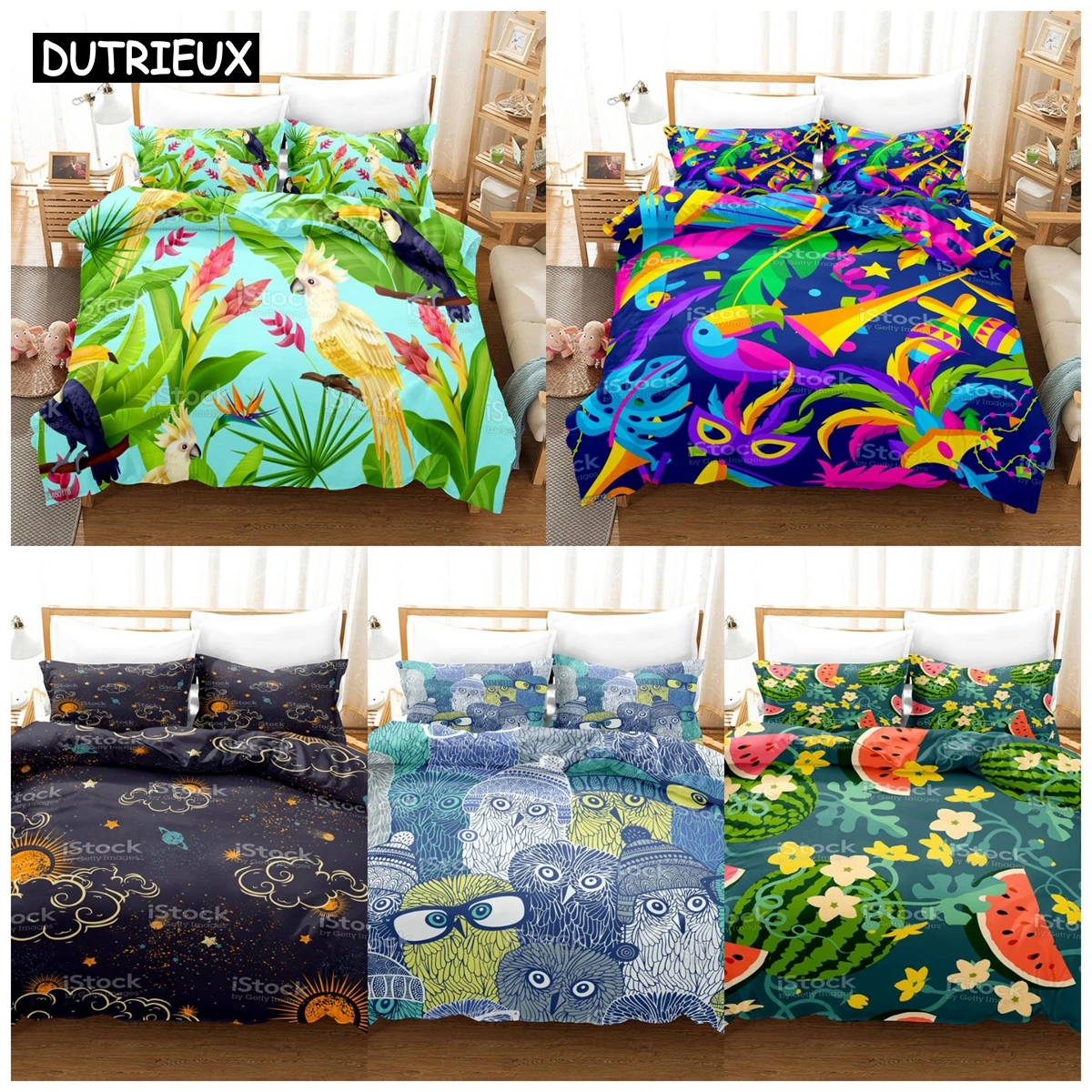 3D Printed Watermelon Parrot Owl Art Design Bedding Set Down Quilt Cover With Pillowcase Double SIngle King