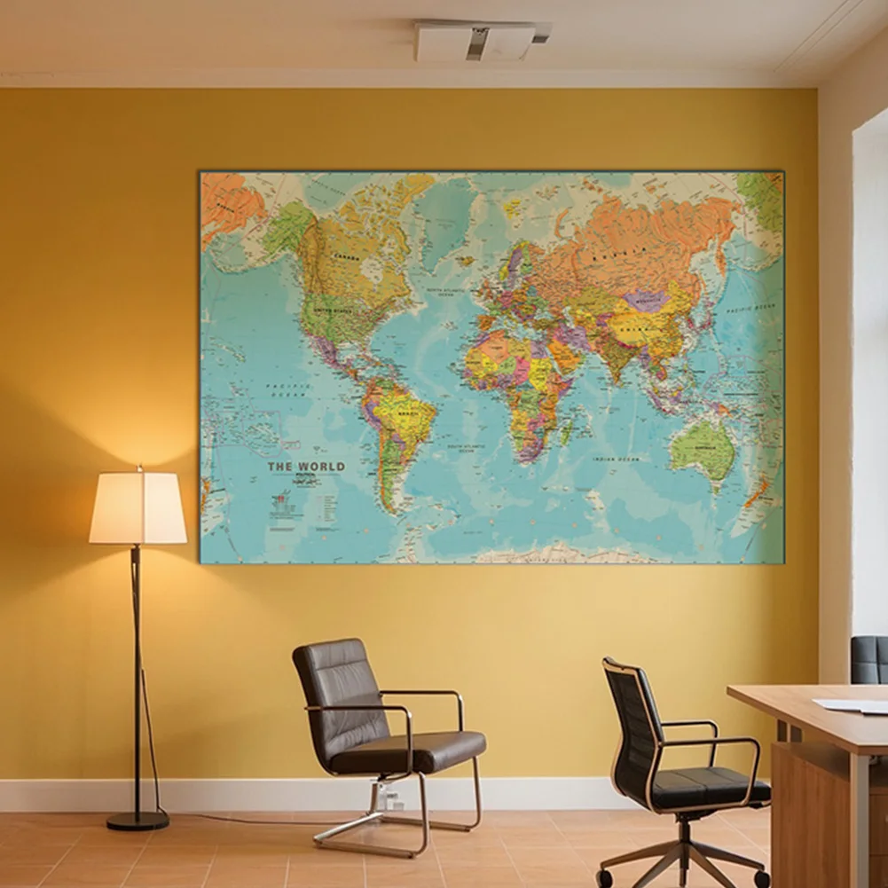 

1PC World Map in English Wall Art Decorative Frameless Retro Poster Non-woven Painting Living Room School Supplies 225*150cm