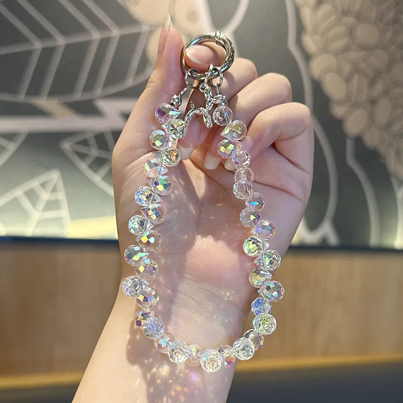 Y2K Luxury Glitter Crystal Portable Keychain Beads Chain Wrist