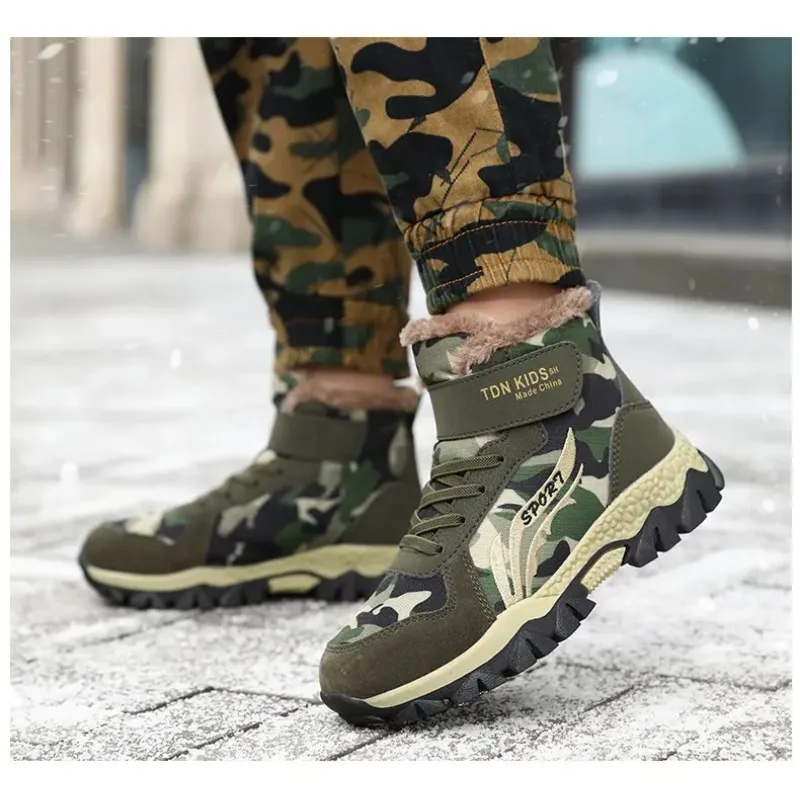 

2025 Winter Children Snow Boots Plush Warm Pu Leather Soft Kids Cotton Shoes Outdoor Non-slip Luxury Boys Cotton Boots Size30-39