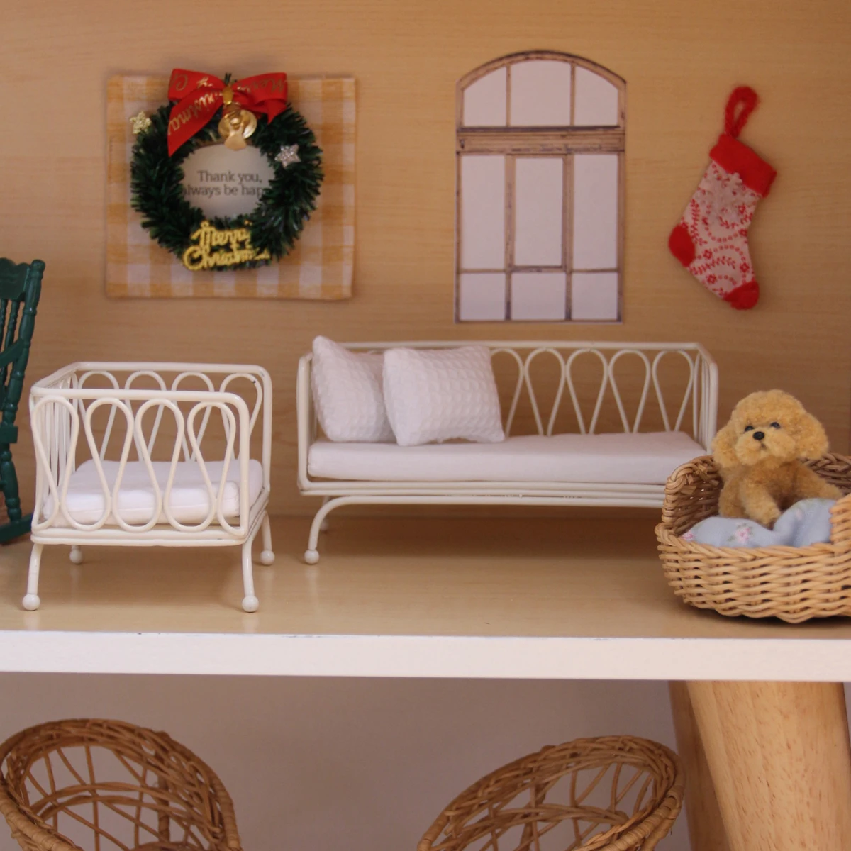 ألعاب لعب التظاهر المصغرة كراسي فردية ومزدوجة من الحديد المطاوع مناسبة لملحقات بيت الدمى Bjd Ob11 #5