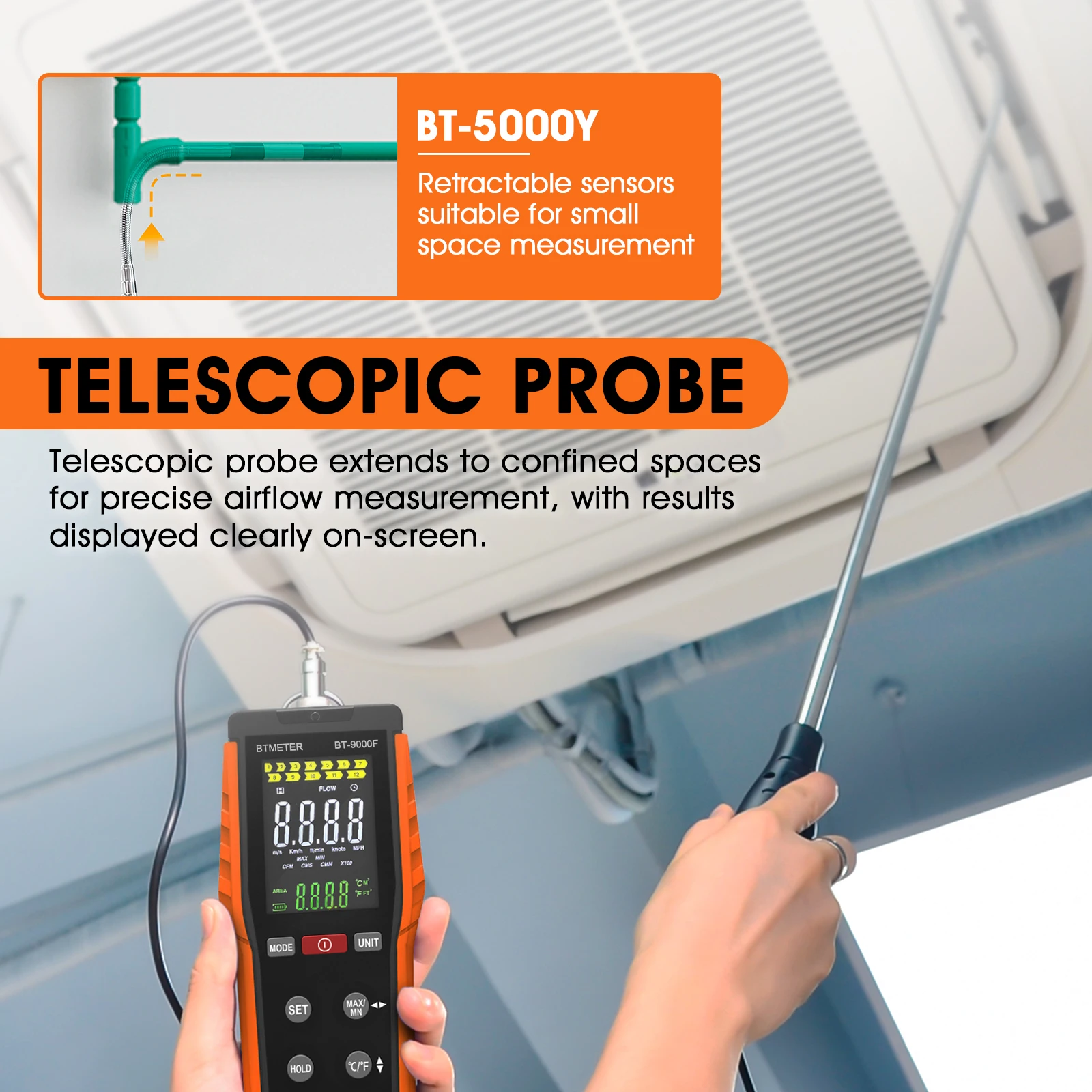 Anemometer Genggam BT-9000F Model Terbaru 2025, Menggunakan Sensor Termal, Mampu Mengukur Kecepatan Angin Terendah