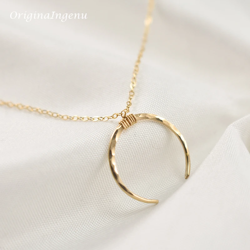 Handmade Moon Necklaces Jewelry Gold Filled/925 Silver Pendant Vintage Boho Choker Kolye Hammered Moon Jewelry For Women