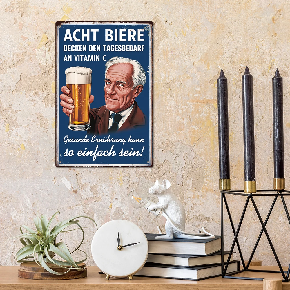 Putuo ديكور 1 قطعة علامة القصدير المعدنية الألمانية خمر ، 8Tach Biere Decken Den jourjesbedarf وفيتامين C ، ديكور الحائط لحانة البار ، هدية