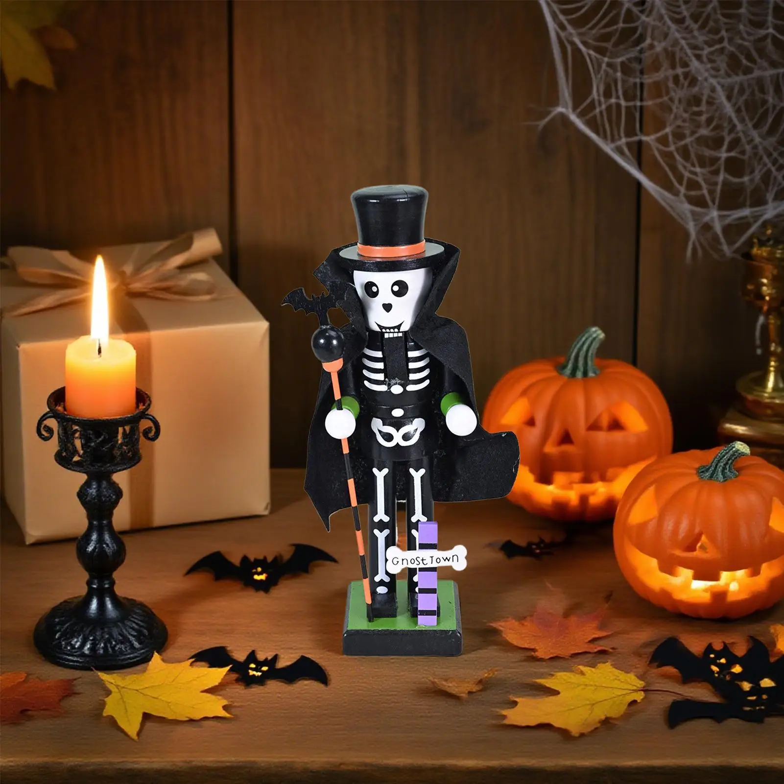 Halloween Wooden Nutcracker Holiday Decor Skeleton Pumpkin Nutcracker Halloween Figurine Goody Bag Fillers For Home Display