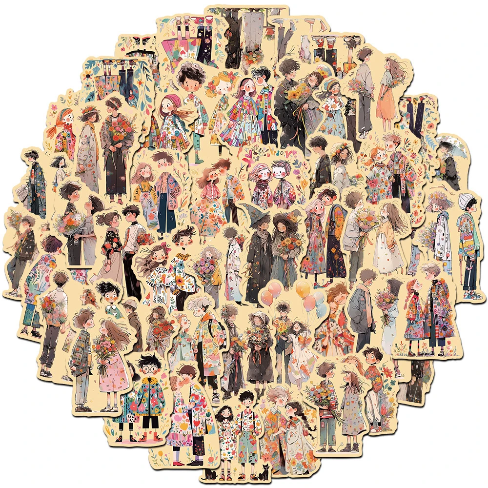 10/30/50pcs Kawaii Couple Cartoon Stickers Aesthetic Lovers Decals DIY Phone Scrapbook Helmet Cute Waterproof Graffiti Sticker