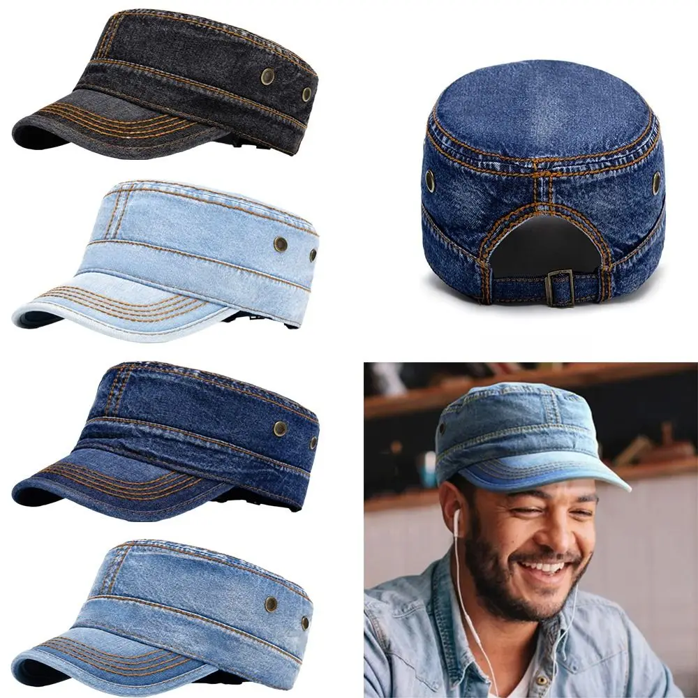 Vintage Washed Cotton Peaked Visor Hat Flat Top Adjustable Trucker Hat Soft Breathable Baseball Cap